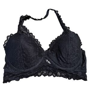 Victoria's Secret Black Halter Lace Bralette Bra Size Large